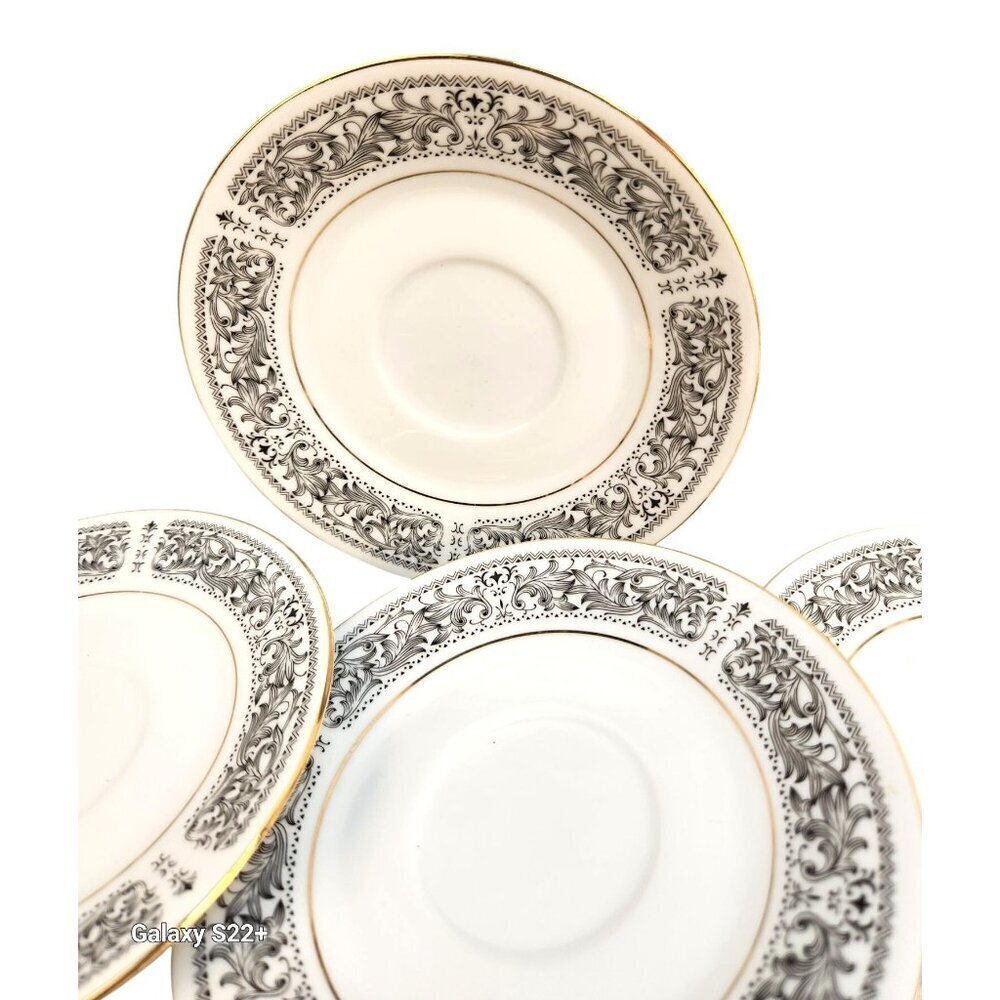 Ambassador 8692 Royal Wentworth Cup Saucer Black & Gold Trim Elegant Design 6in